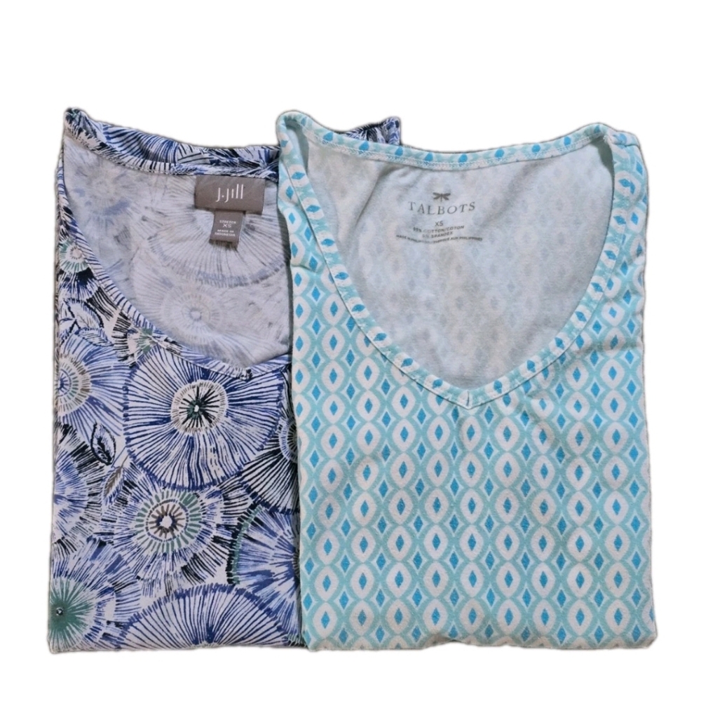 Talbots & J.Jill Women’s XS Tops Bundle Cotton Stretch Tees Blue Geometric